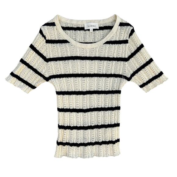 Bohme NWOT $48 Meggie Striped Crochet Sweater XS Preppy Cottage Fisherman - Picture 2 of 6